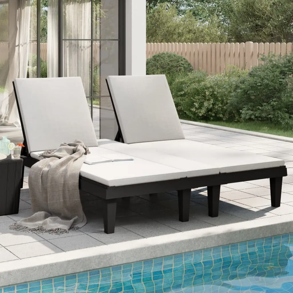 Double Sun Lounger Black Adjustable Reclining Outdoor Garden Patio Daybed