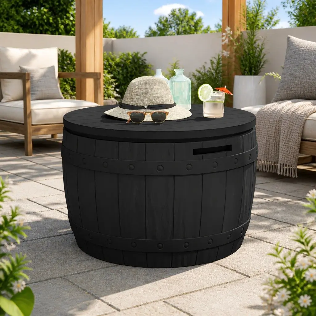 Garden Storage Box Outdoor Bench Seat Table Black