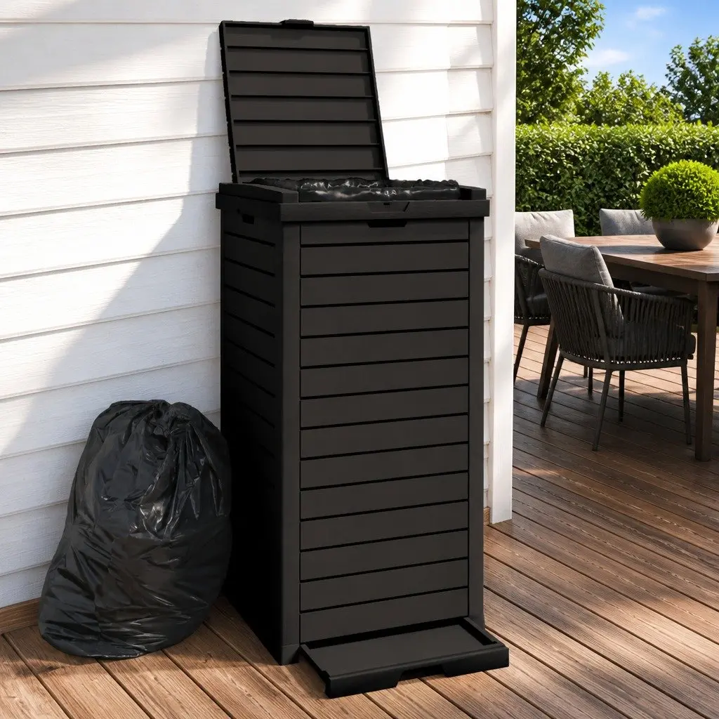 Black Outdoor Garbage Bin 41x41x86cm