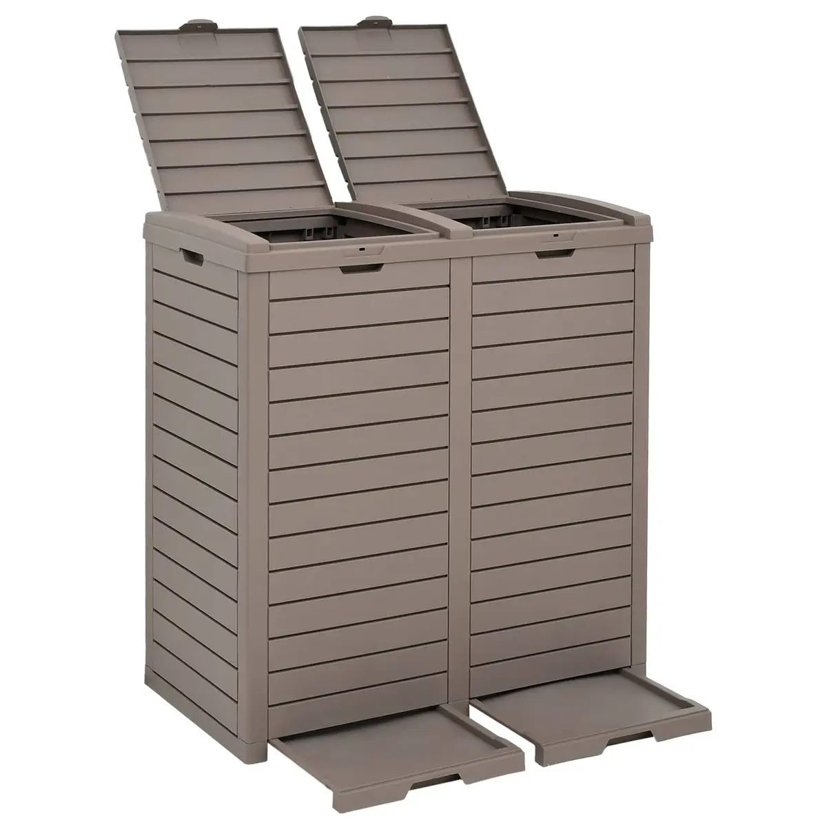 Outdoor Garbage Bin 78x41x86cm Double Lid Waste Container Light Brown Storage