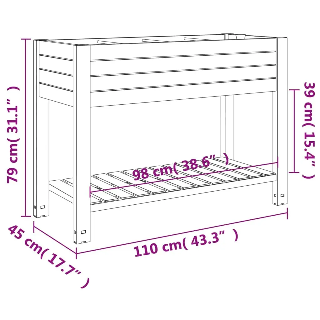 Garden Raised Bed Planter Box for Patio 110x45x79 cm Self Watering Elevated Flower Pot