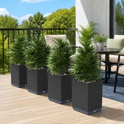 Factual Set of 4 Black Polypropylene Planter Pots 30x30x37cm