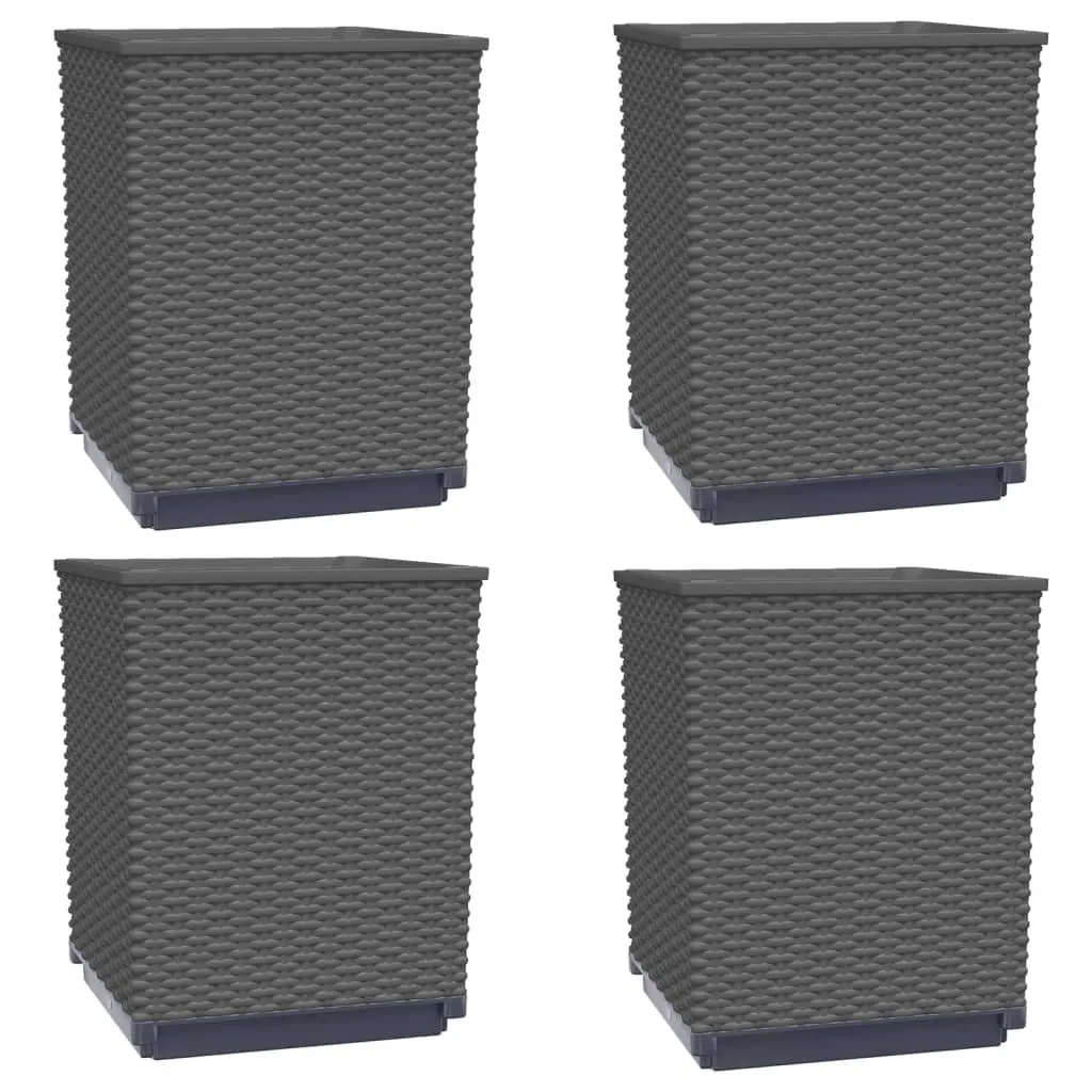 Planter Pots Set of 4 Outdoor Use Black Square Garden Flower Box 30x30x37cm