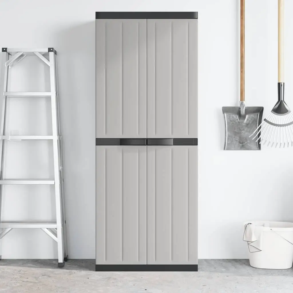 Outdoor Storage Cabinet Garden Grey Black Adjustable Shelves 65 x 37 x 165 cm