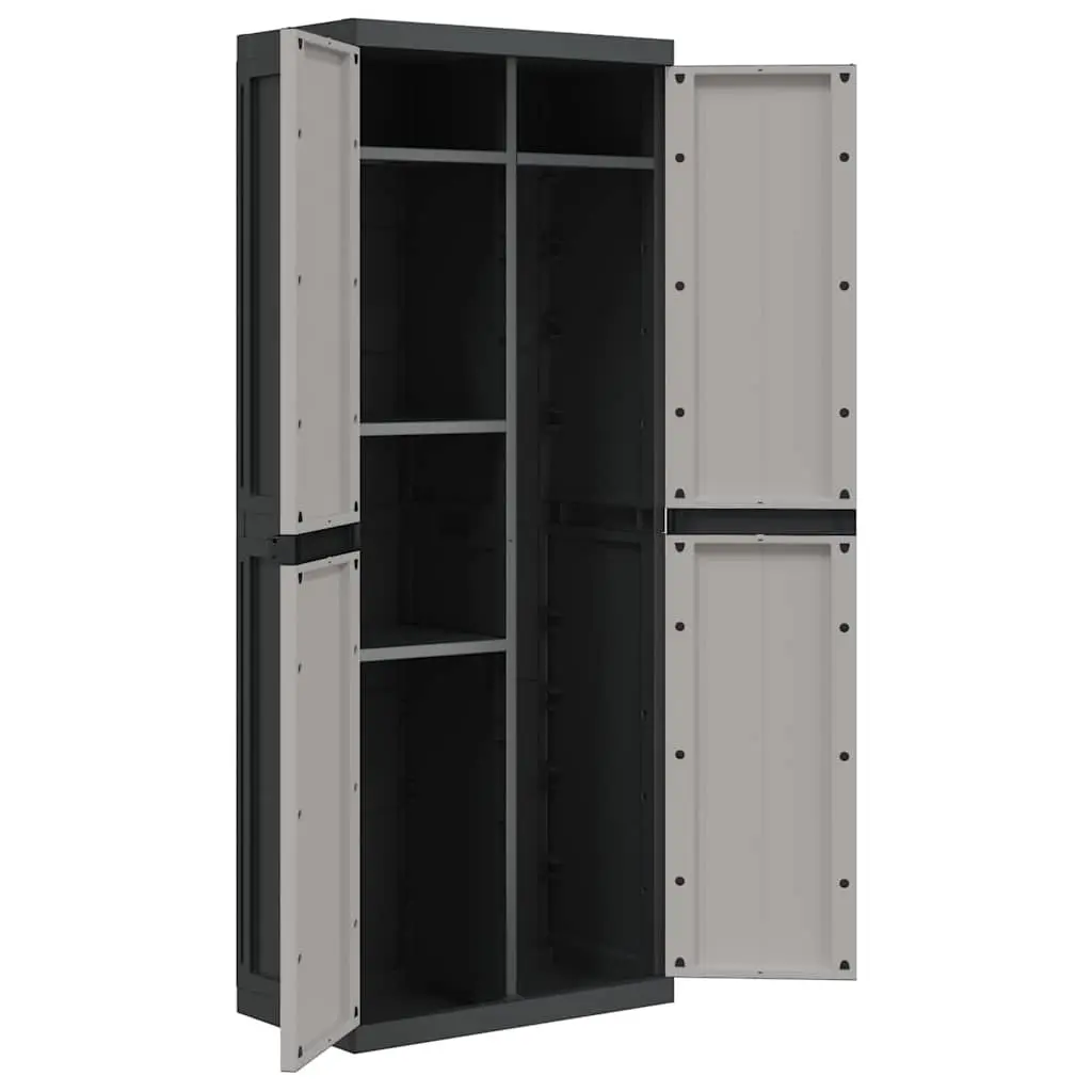 Outdoor Storage Cabinet Garden Grey Black Adjustable Shelves 65 x 37 x 165 cm