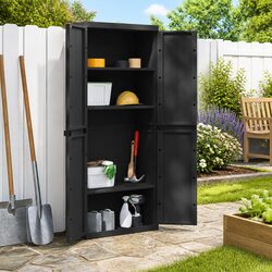 Outdoor Storage Cabinet Black Garden Cupboard Lockable Shelf Organiser Patio