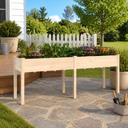 Wooden Planter with Liner 203x53x76 cm Garden Raised Bed Fir Wood Brown
