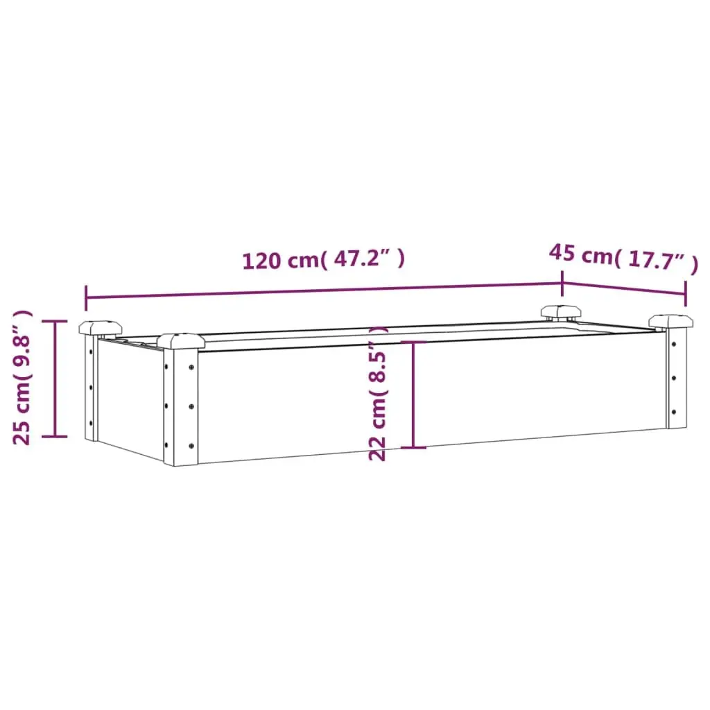 Solid Wood Garden Raised Bed for Vegetables Herbs Flowers 120x45x25 cm