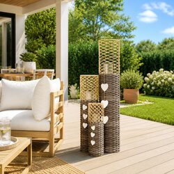 3-Piece Grey Wicker Candle Holder Set - Specs and Details