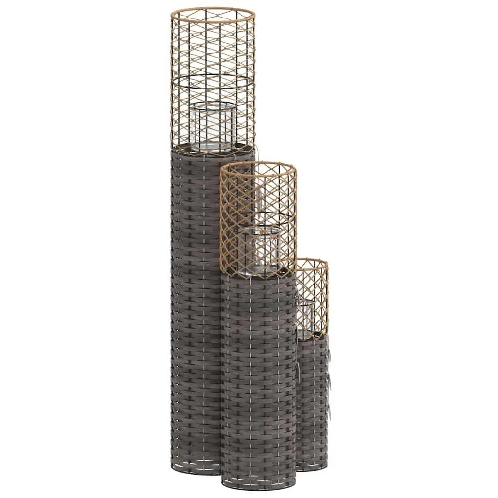Candle Holders 3 Pcs Grey Wicker Handcrafted Indoor Outdoor Home Garden Decor