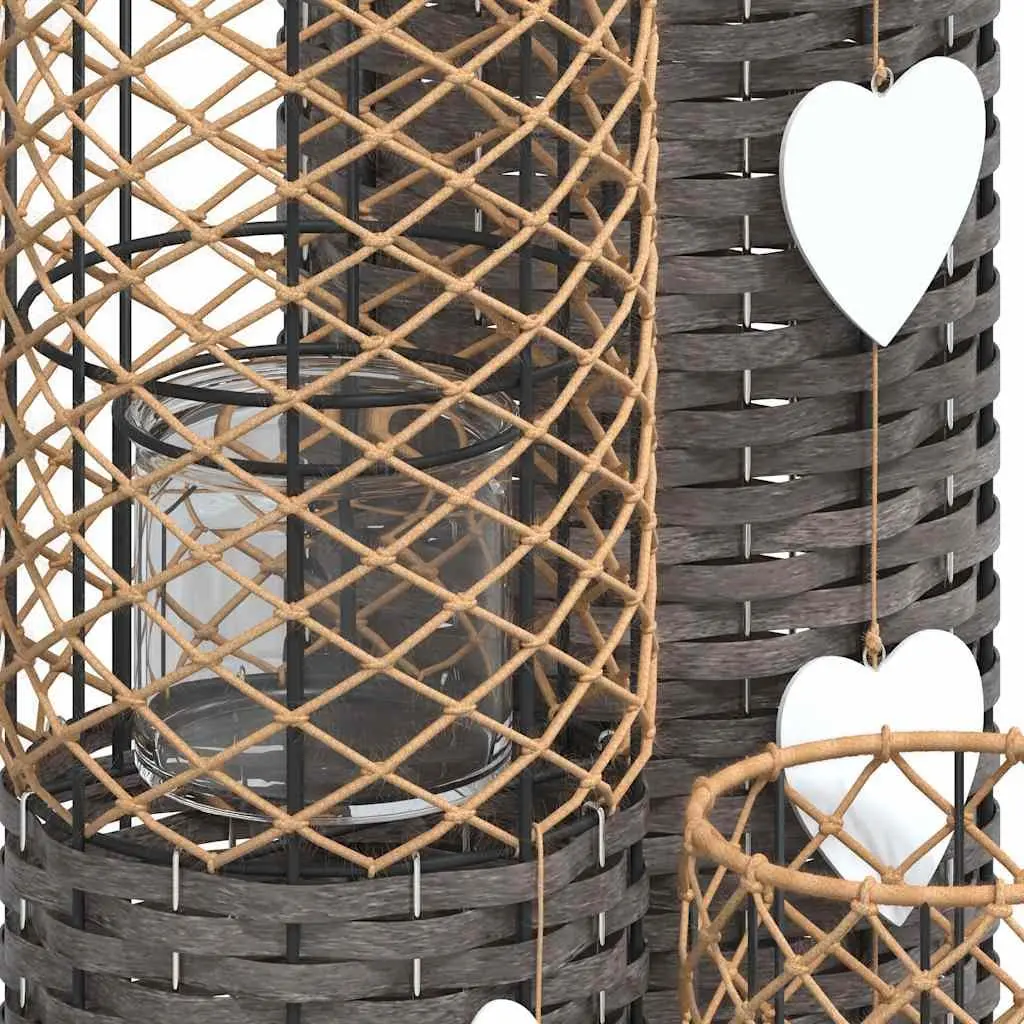 Candle Holders 3 Pcs Grey Wicker Handcrafted Indoor Outdoor Home Garden Decor