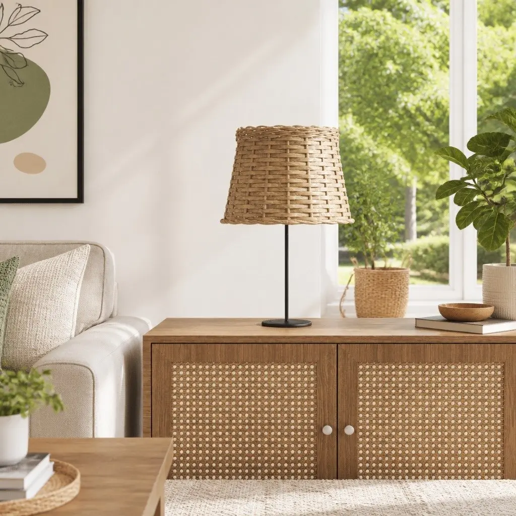 Wicker Lamp Shade Brown Ceiling Light Pendant Table Fixture Home Decor Ø25x17cm