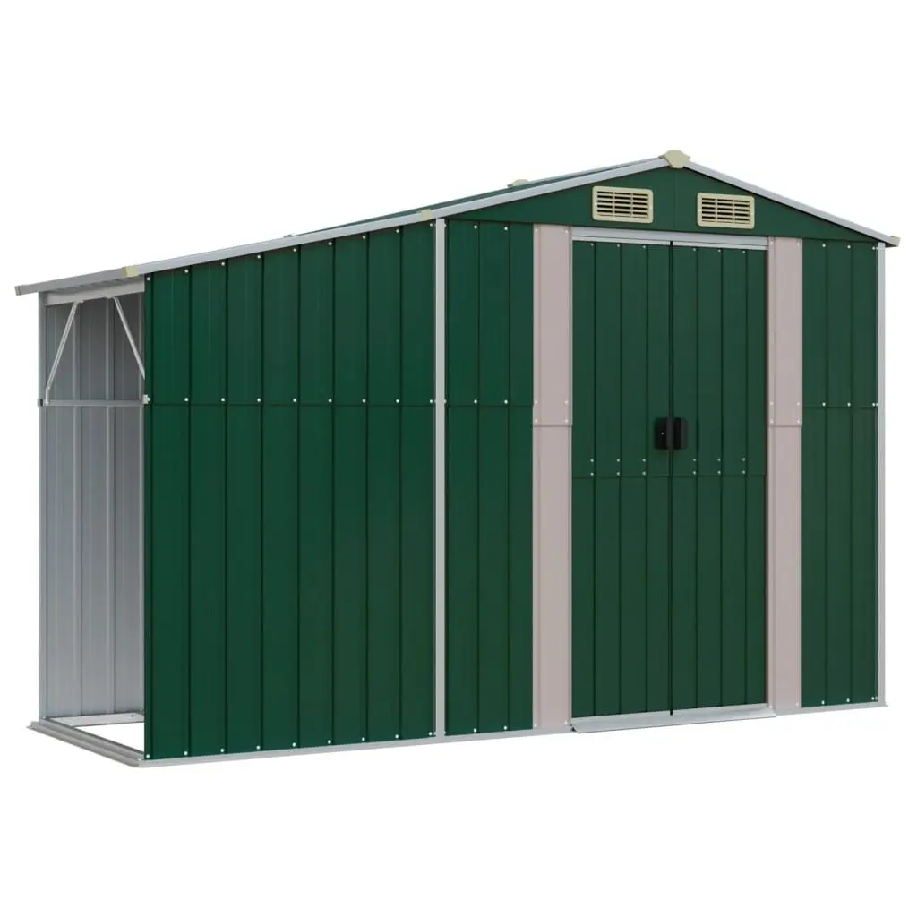 Garden Shed Green Metal Outdoor Storage Firewood Stand Ventilation Sloping Roof
