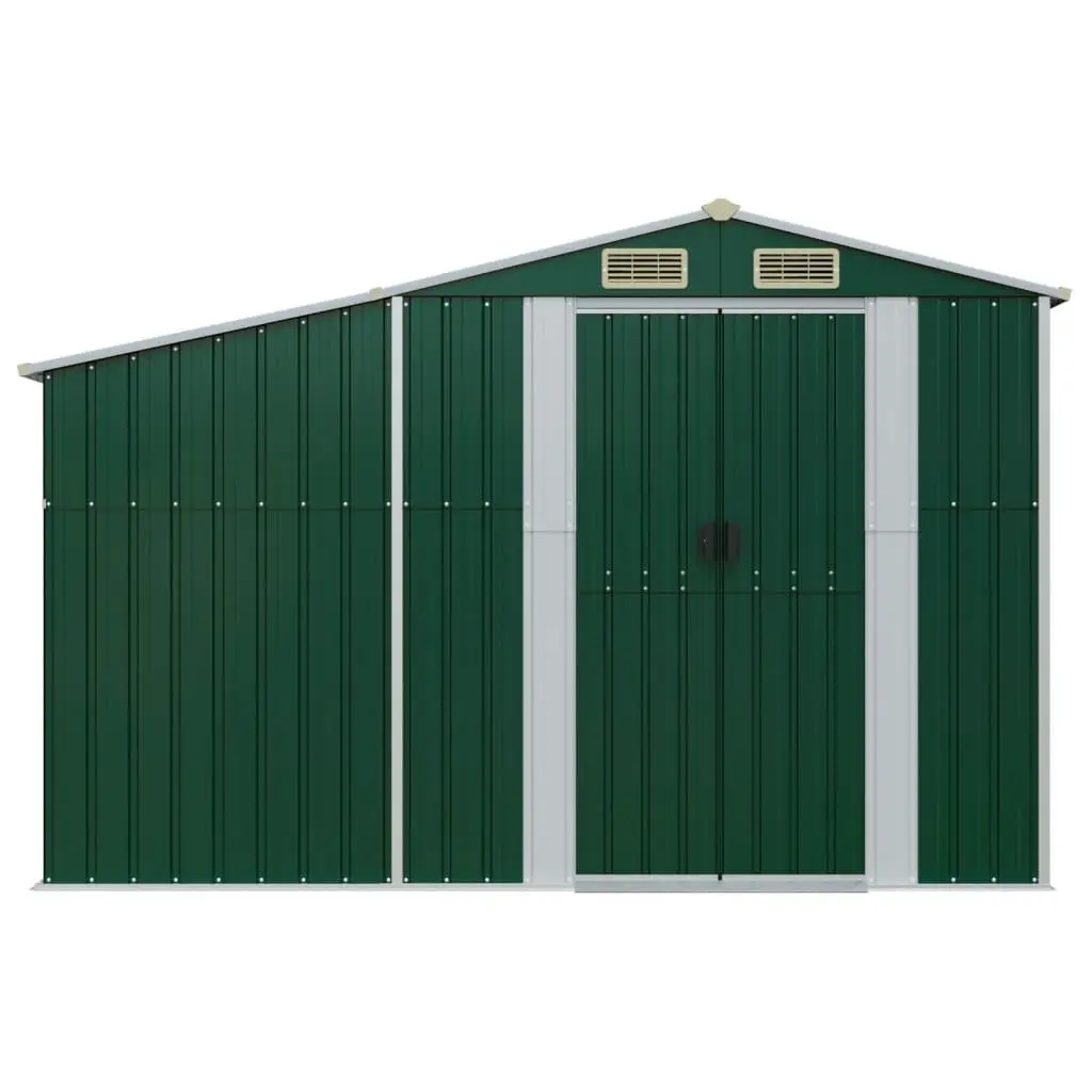 Garden Shed Green Metal Outdoor Storage Firewood Stand Ventilation Sloping Roof