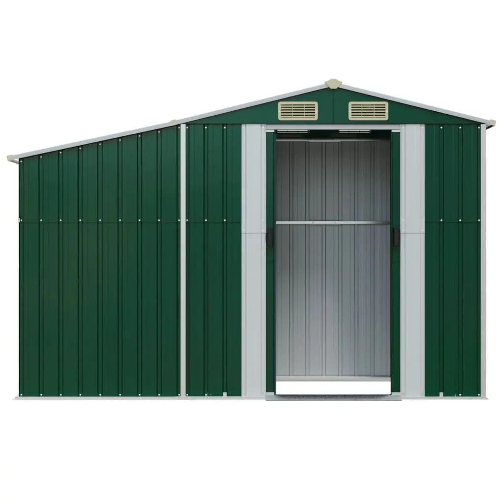 Garden Shed Green Metal Outdoor Storage Firewood Stand Ventilation Sloping Roof
