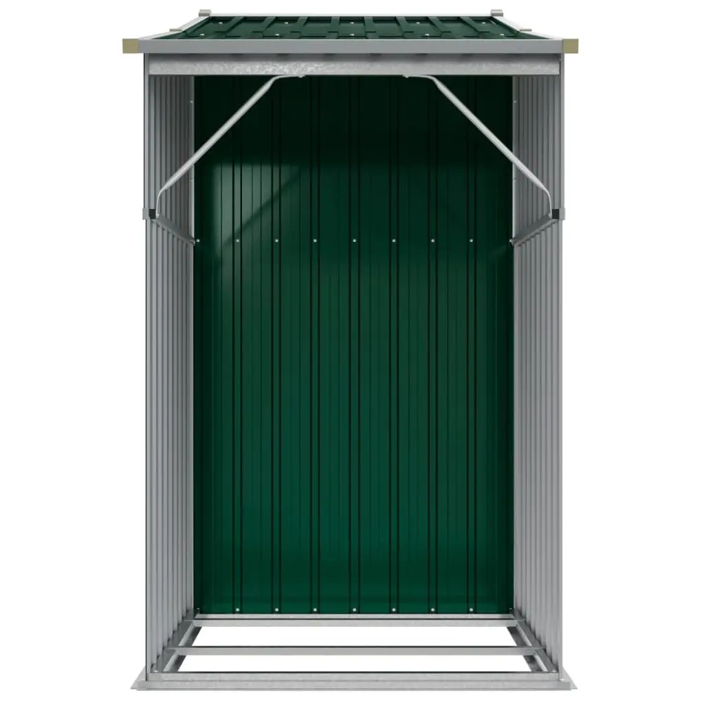 Garden Shed Green Metal Outdoor Storage Firewood Stand Ventilation Sloping Roof