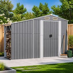 Garden Shed Specifications: Grey Metal Outdoor Structure