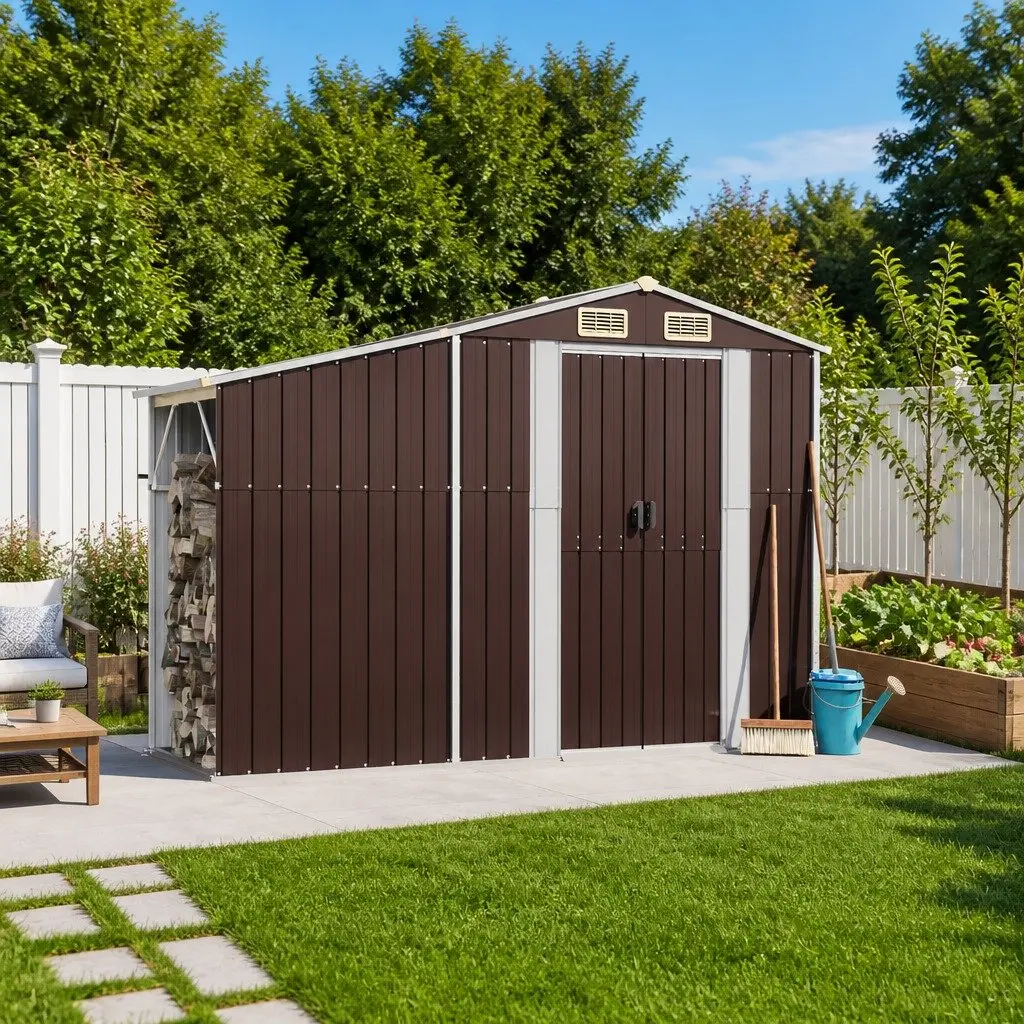 Garden Shed Outdoor Storage Galvanised Steel 277x93x179 cm