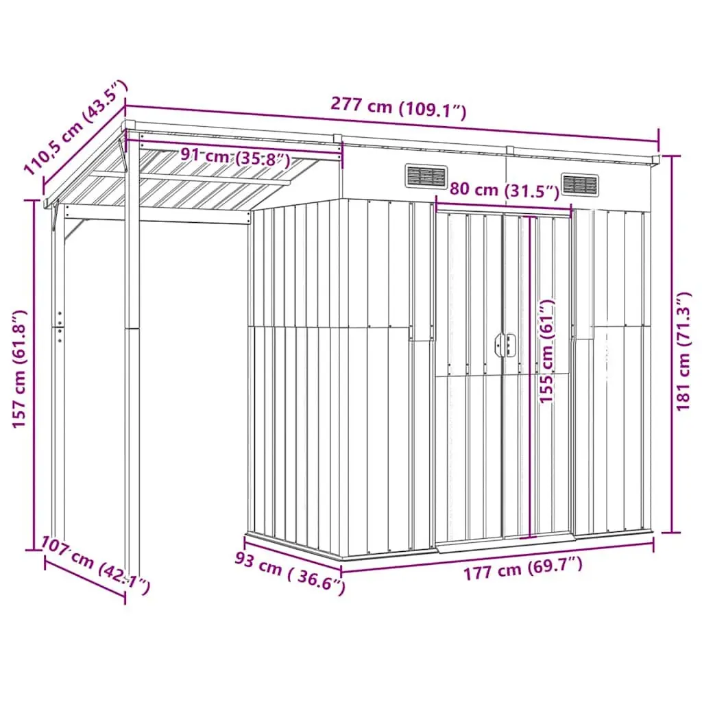 Garden Shed Outdoor Tool House Green Steel 277x107x181cm