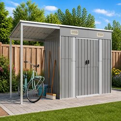 Grey Garden Shed: 277x107x181cm Steel Construction