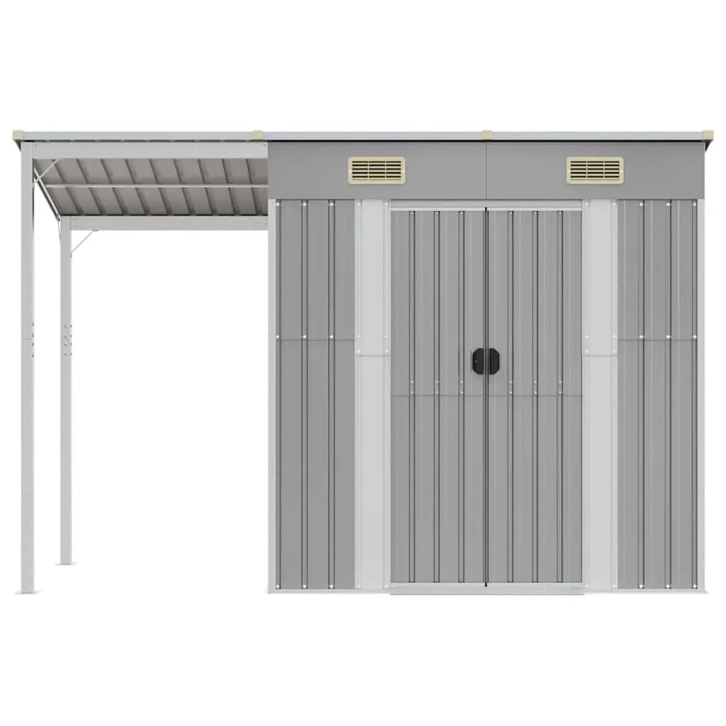 Garden Shed Extended Roof Grey Outdoor Storage Steel Galvanised 277x107x181cm