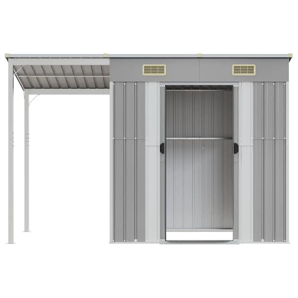 Garden Shed Extended Roof Grey Outdoor Storage Steel Galvanised 277x107x181cm