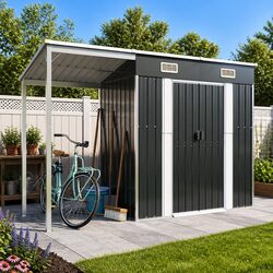 Garden Shed Extended Roof Anthracite 277x107x181cm Outdoor Storage Steel