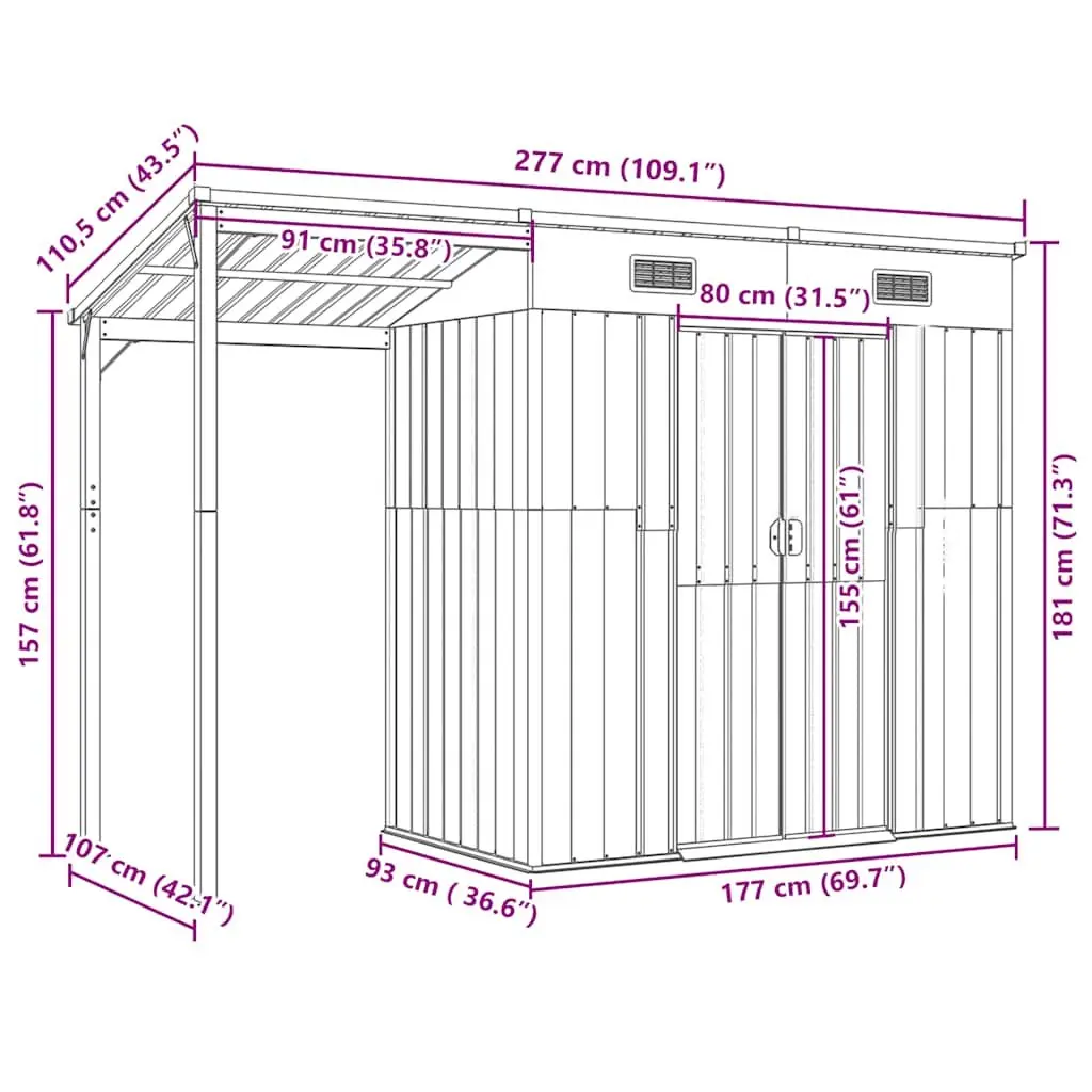 Garden Shed Outdoor Storage 277x107x181cm Anthracite Steel