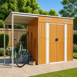 Garden Shed: Extended Roof Brown Steel Dimensions & Features