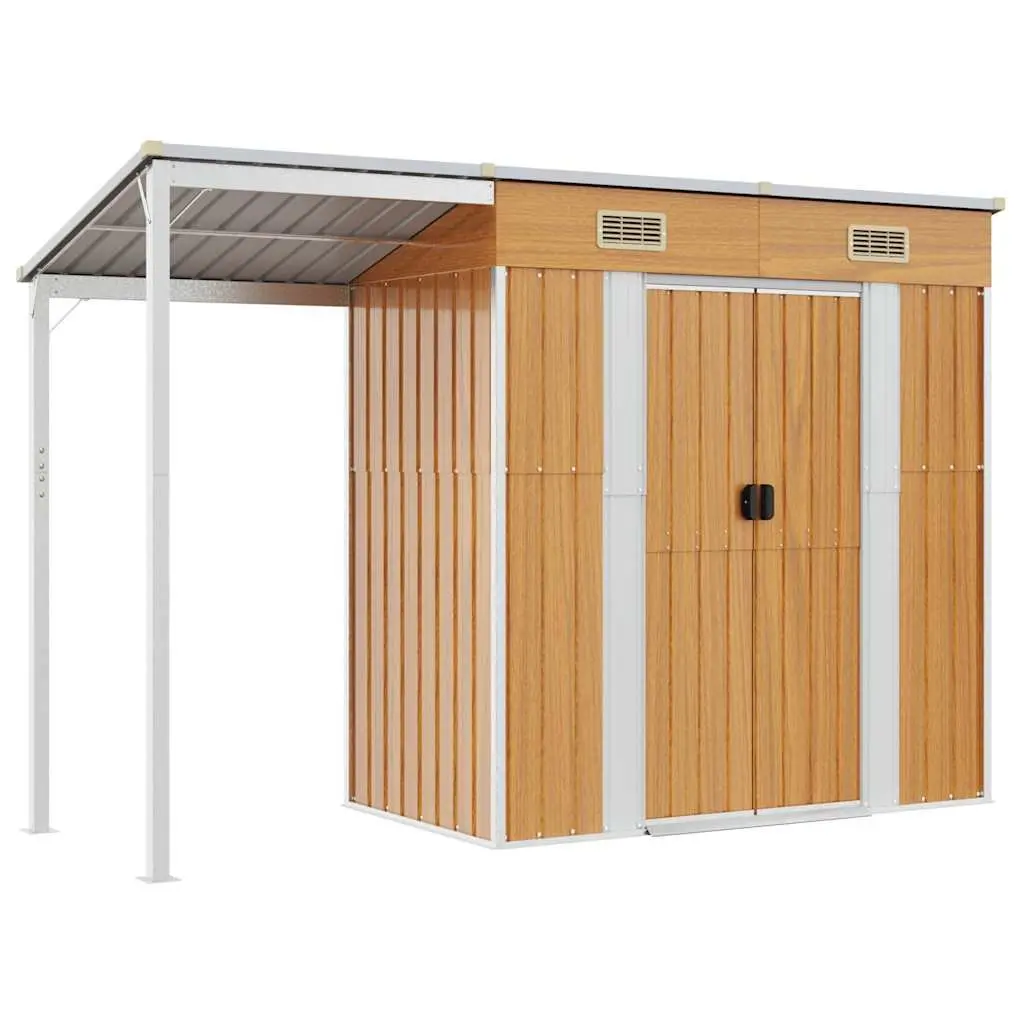 Garden Shed Outdoor Tool Storage Extended Roof Brown Steel 277 x 107 x 181 cm