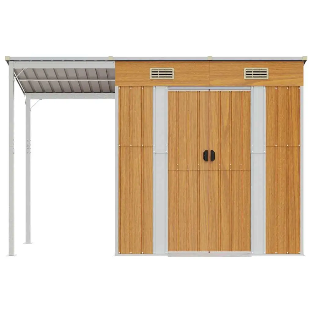 Garden Shed Outdoor Tool Storage Extended Roof Brown Steel 277 x 107 x 181 cm