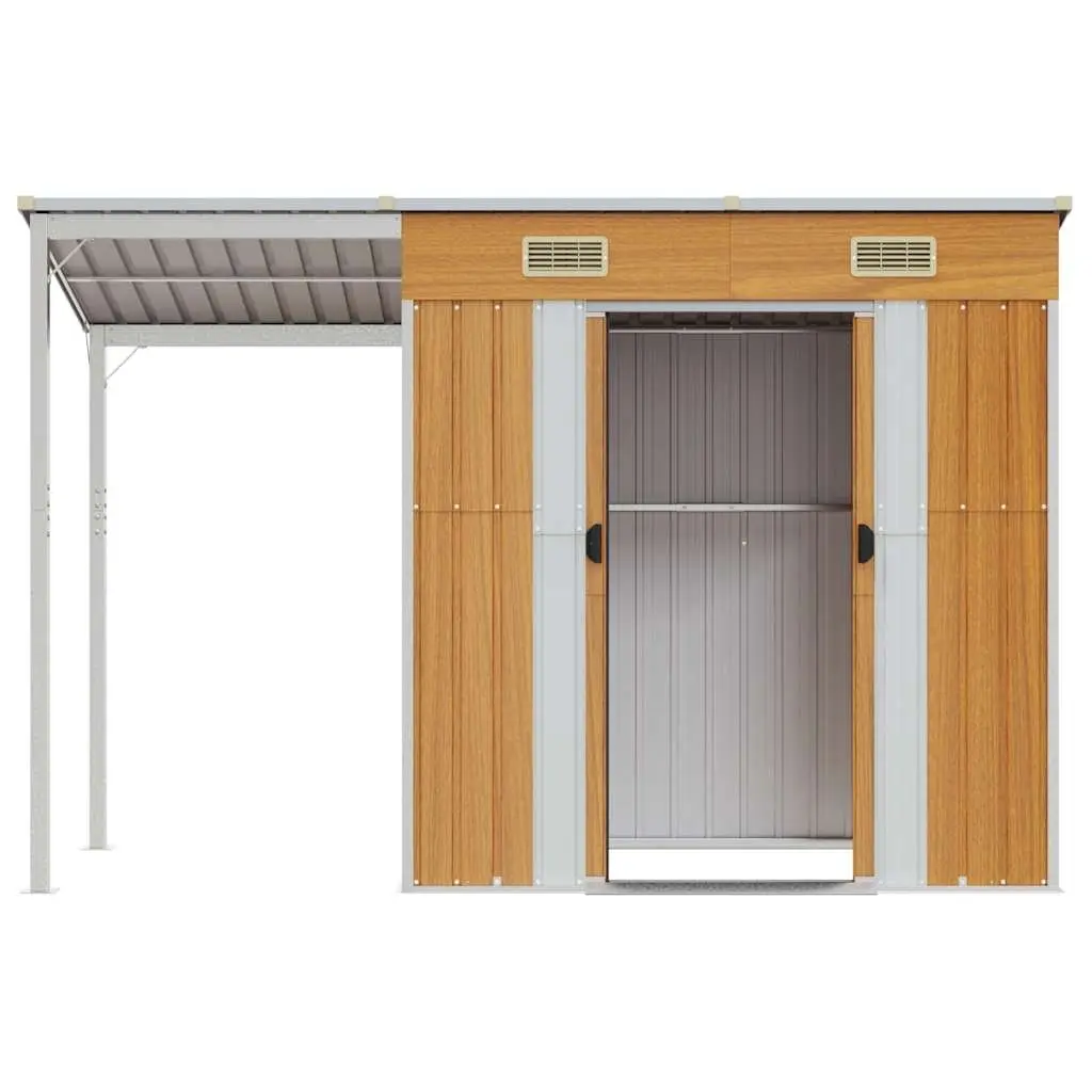 Garden Shed Outdoor Tool Storage Extended Roof Brown Steel 277 x 107 x 181 cm