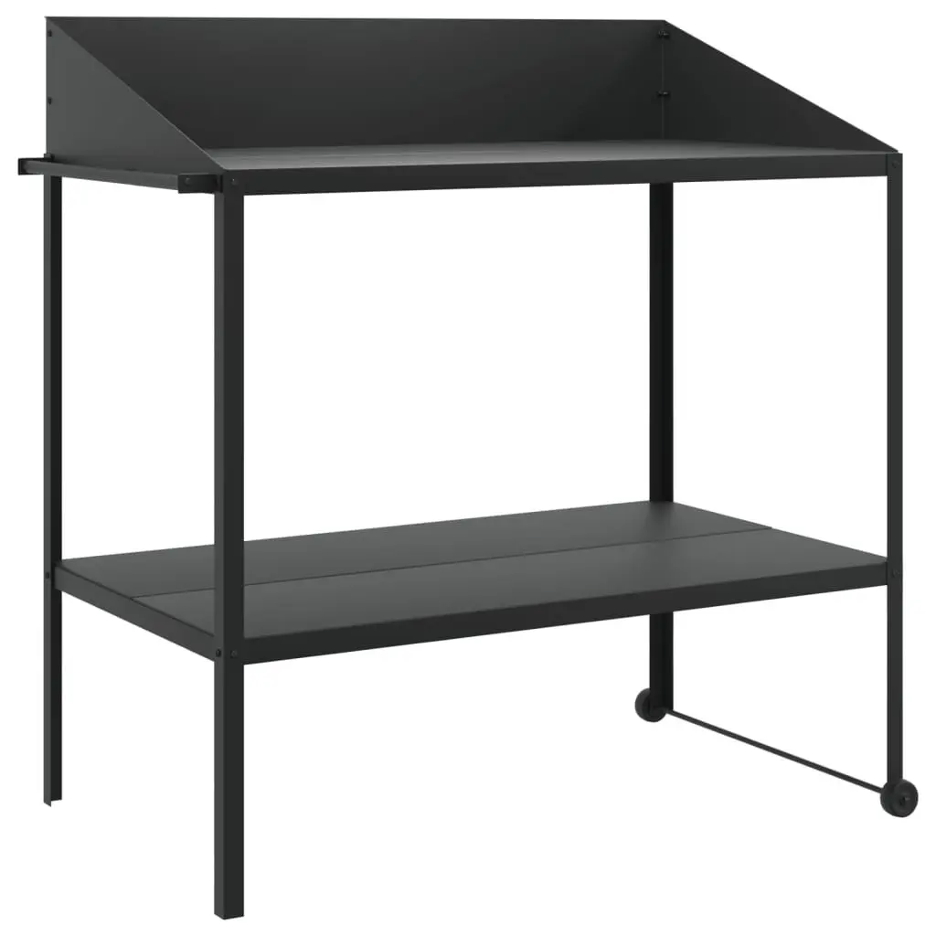 Plant Stand Indoor Outdoor Two Tier 100x54.5x100cm Galvanised Steel Wheels Side Handle