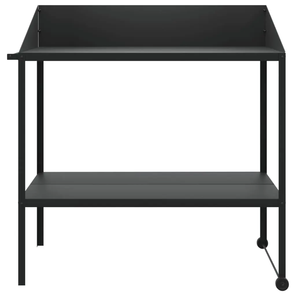 Plant Stand Indoor Outdoor Two Tier 100x54.5x100cm Galvanised Steel Wheels Side Handle