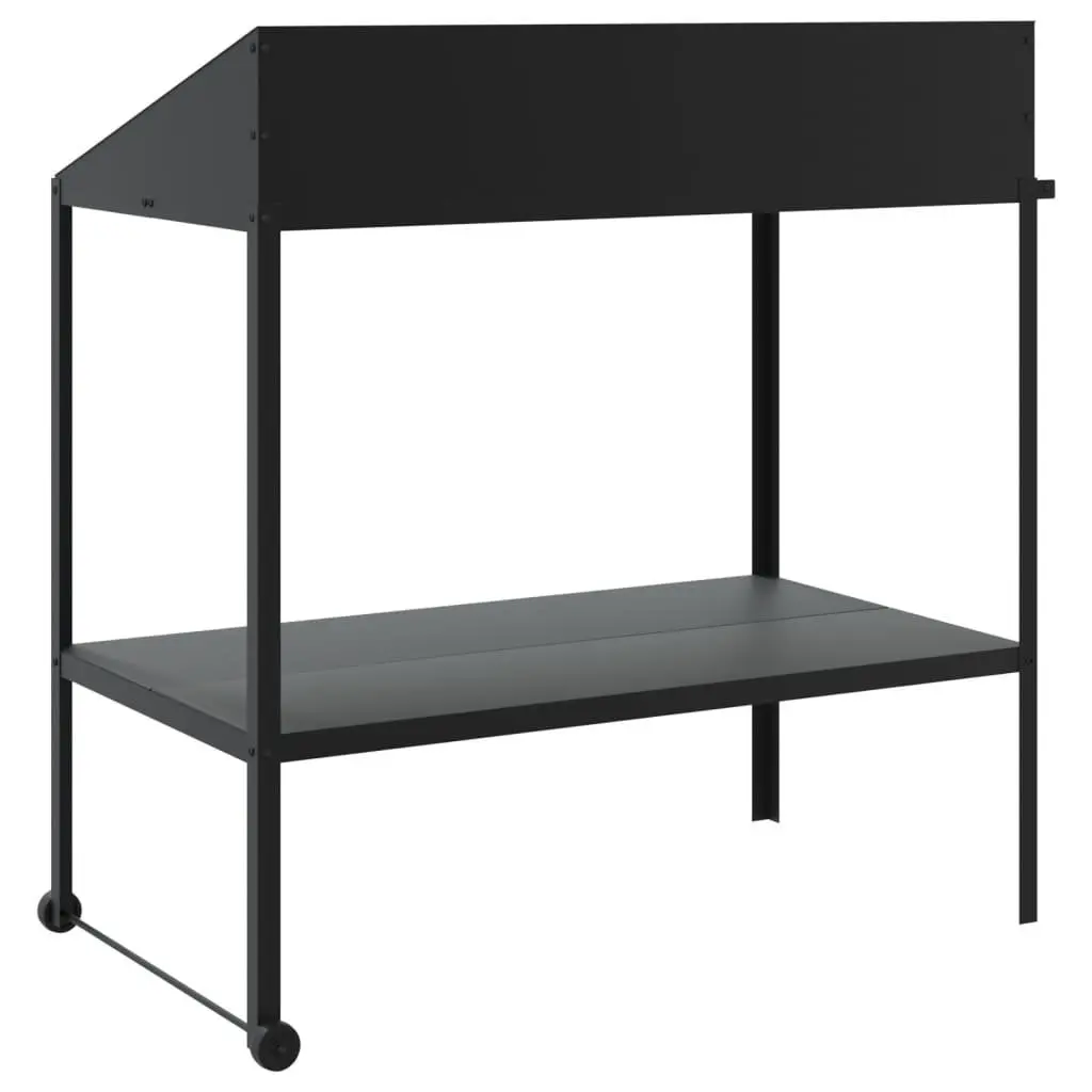 Plant Stand Indoor Outdoor Two Tier 100x54.5x100cm Galvanised Steel Wheels Side Handle