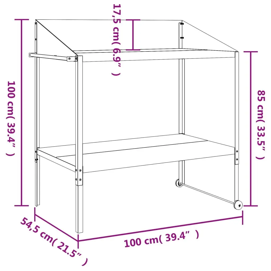 Plant Stand Indoor Outdoor Two Tier 100x54.5x100cm Galvanised Steel Wheels Side Handle