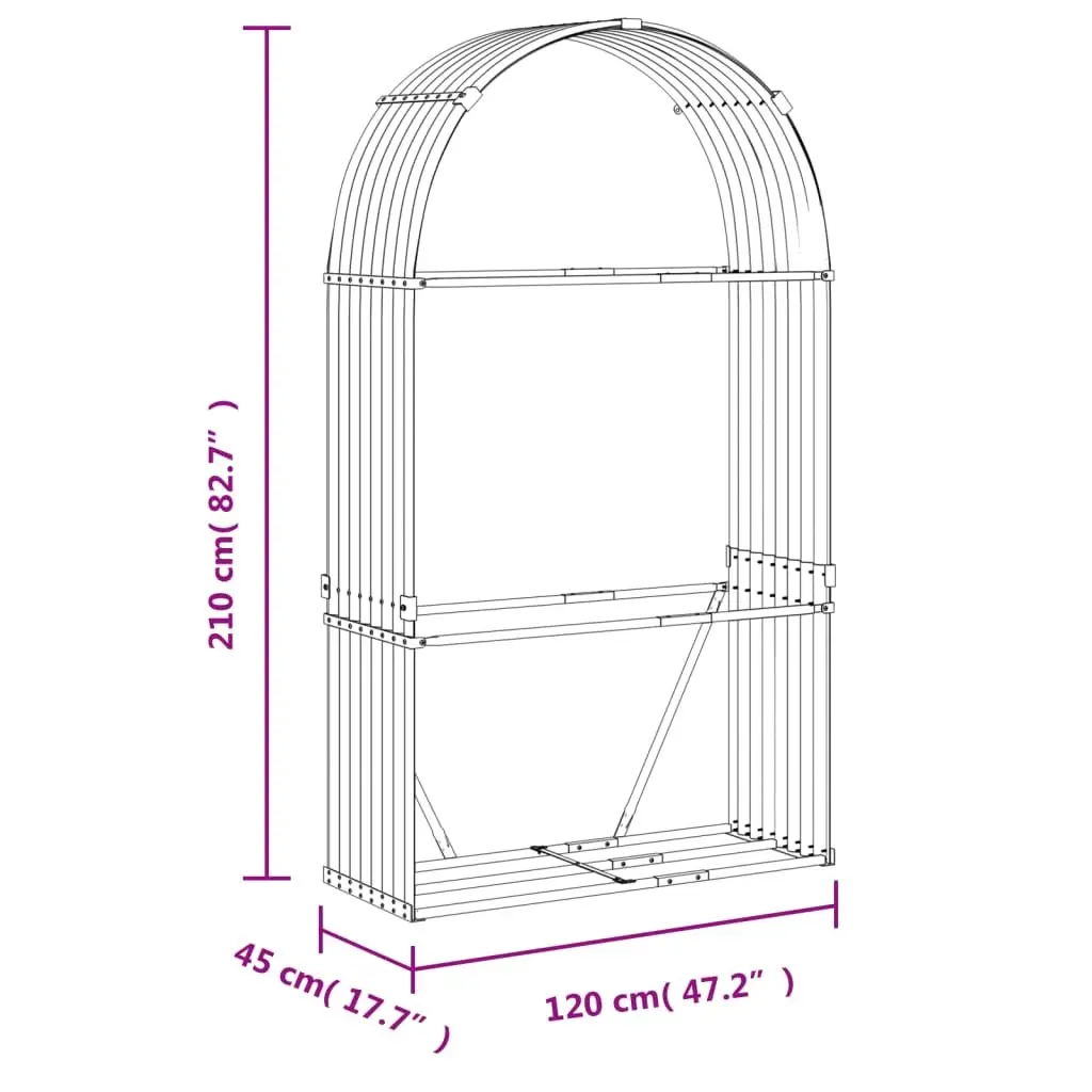 Log Holder Outdoor Green Galvanised Steel 120W x 45D x 210H cm