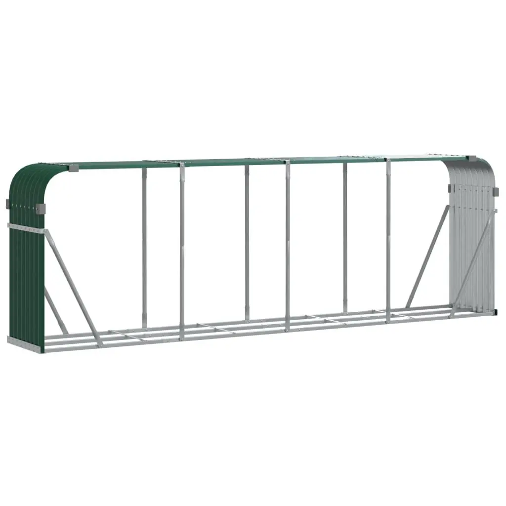Galvanised Steel Log Holder for Firewood Storage Indoor Outdoor Green 300x45x100cm