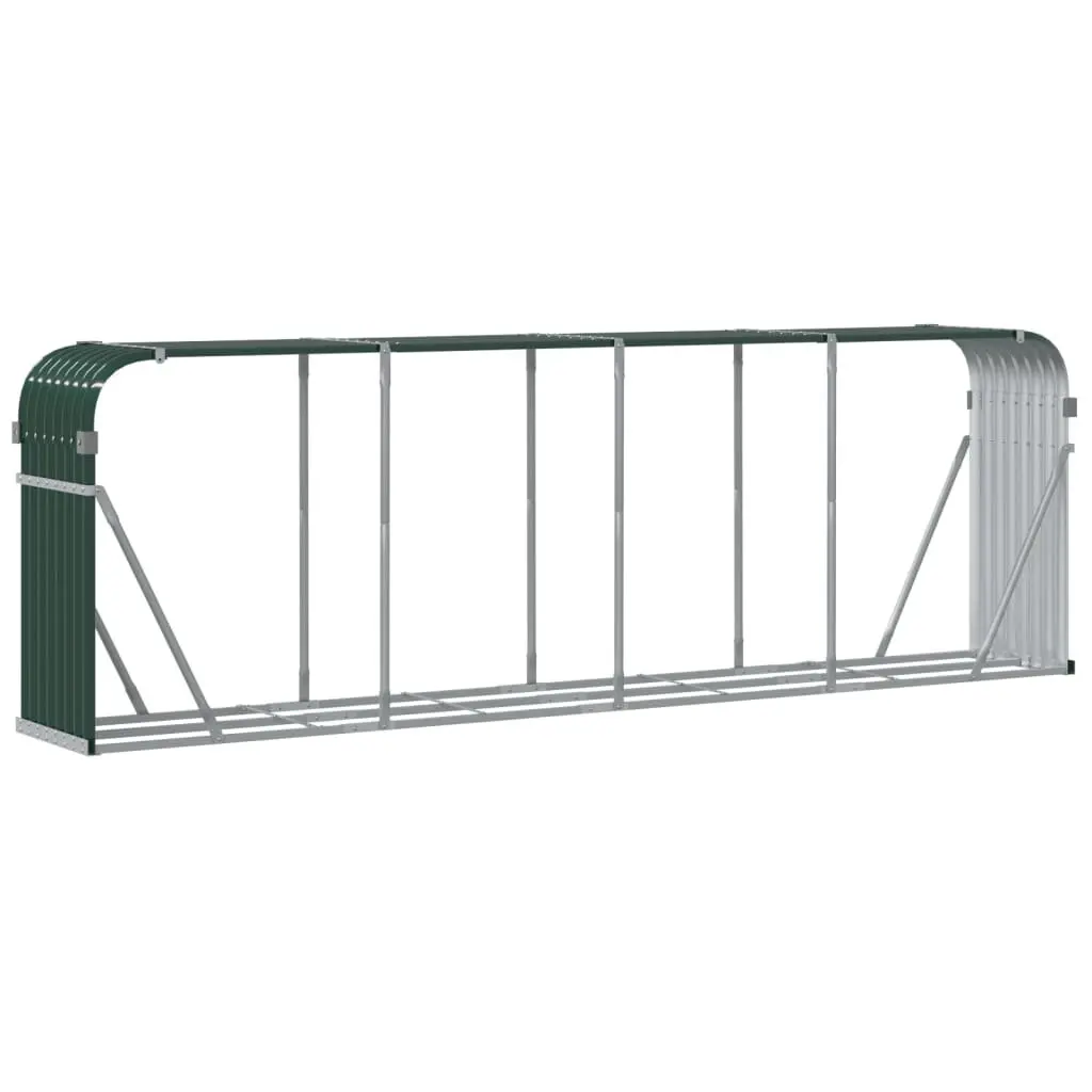 Galvanised Steel Log Holder for Firewood Storage Indoor Outdoor Green 300x45x100cm