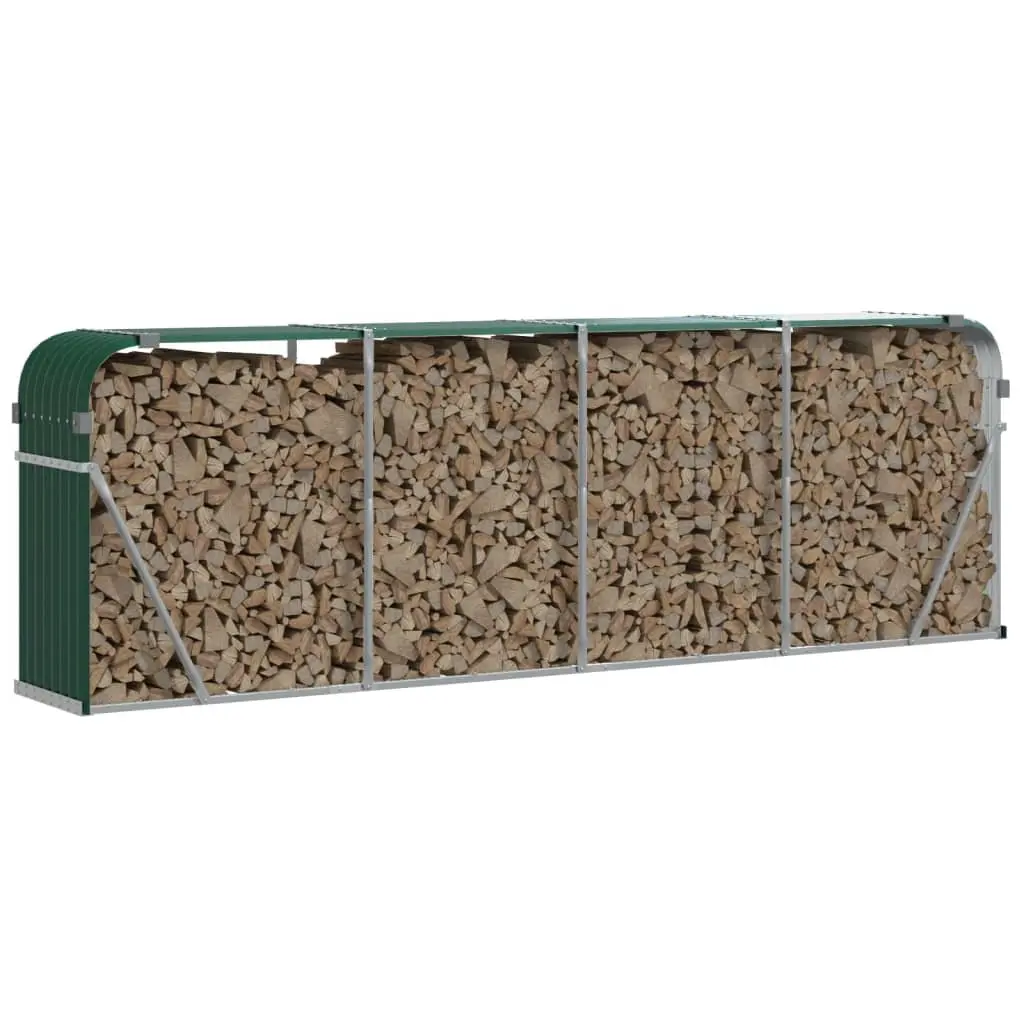 Galvanised Steel Log Holder for Firewood Storage Indoor Outdoor Green 300x45x100cm