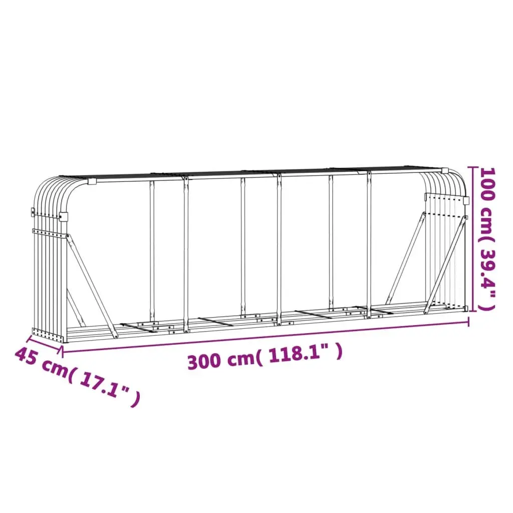Galvanised Steel Log Holder for Firewood Storage Indoor Outdoor Green 300x45x100cm