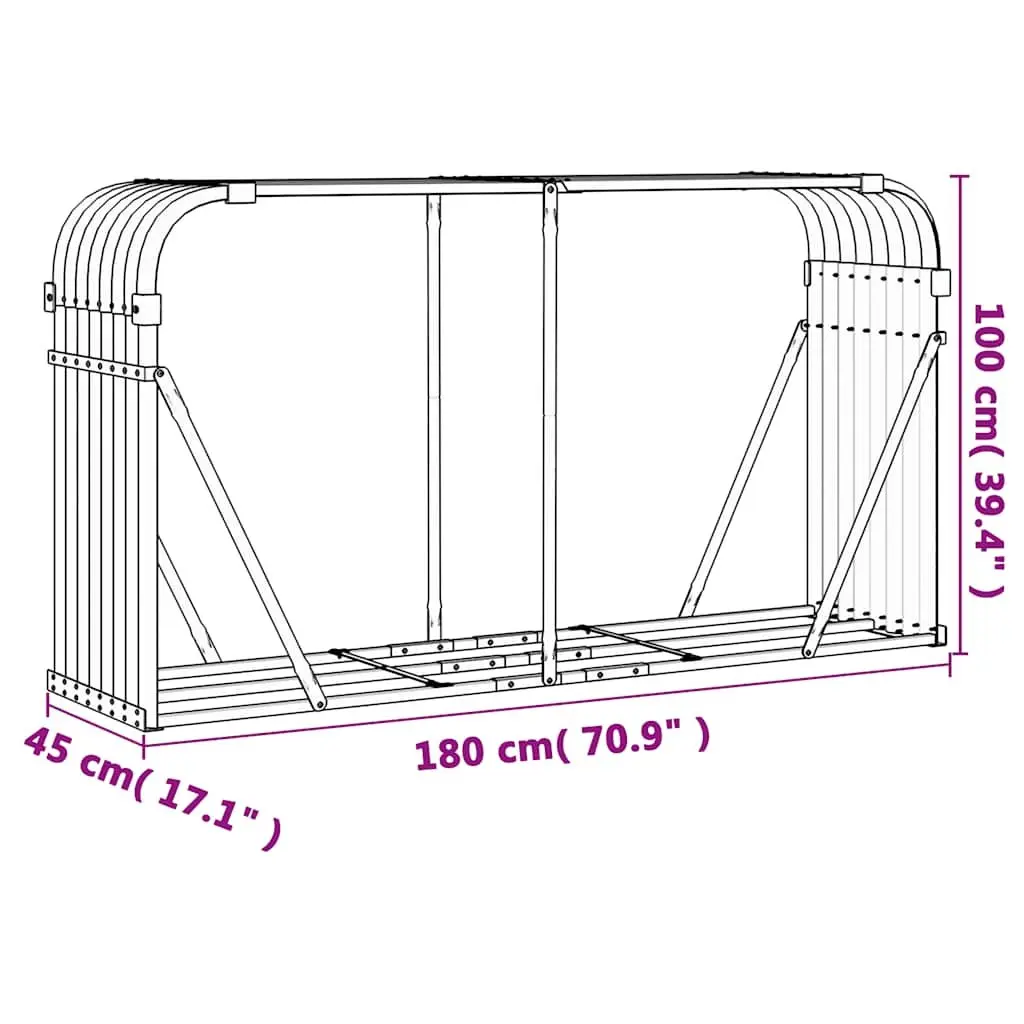 Log Holder Rack Outdoor Firewood Storage 180x45x100 cm Galvanised Steel