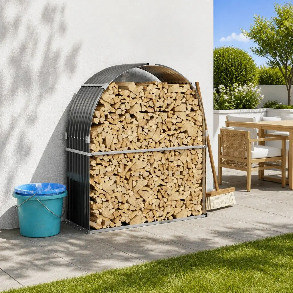 Log Holder Anthracite Galvanised Steel Fireplace Wood Storage Rack 120x45x140cm