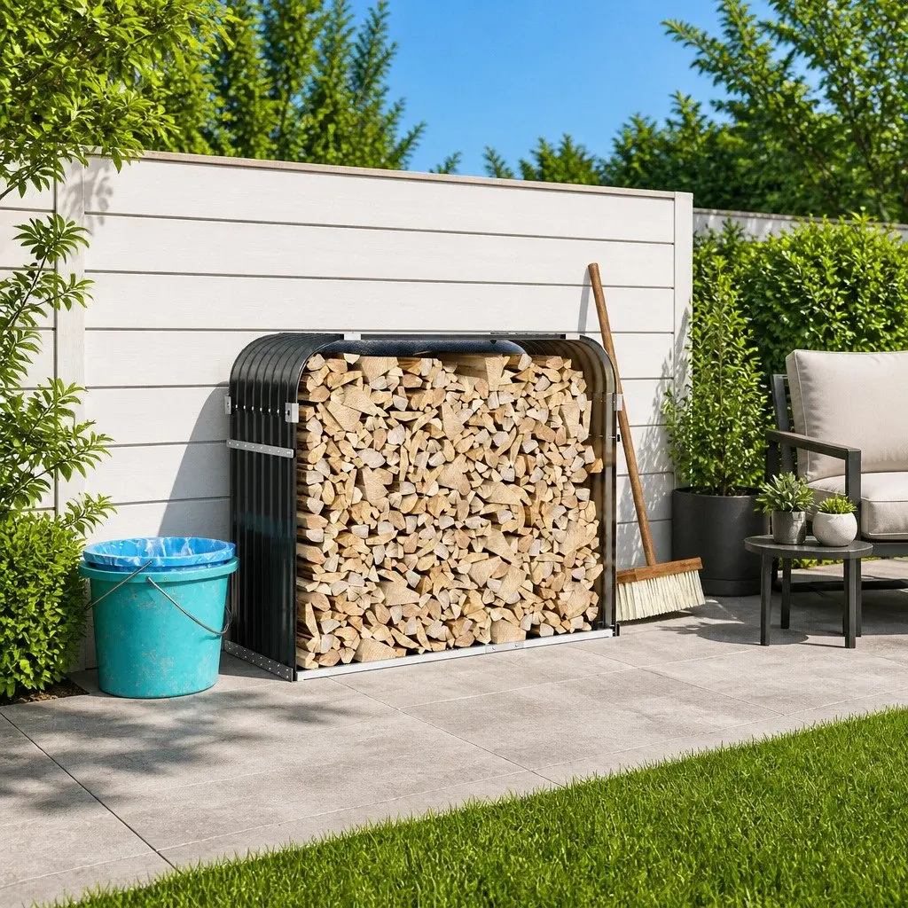 Log Holder Indoor Outdoor Anthracite Galvanised Steel 120 x 45 x 100 cm