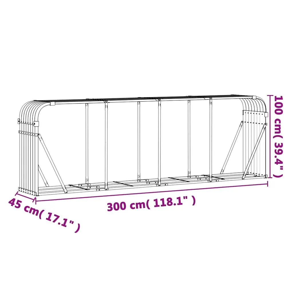 Log Holder Outdoor Wall Mount Anthracite Galvanised Steel 300 x 45 x 100 cm