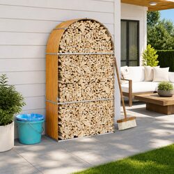 Log Holder Wood Look 120x45x210 cm Galvanised Steel Firewood Rack Storage
