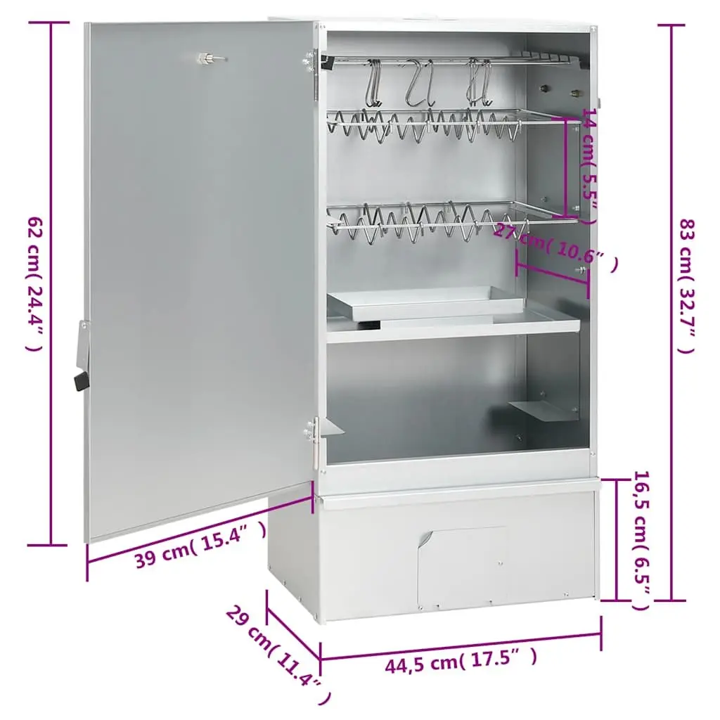 BBQ Smoker Grill Outdoor Garden 44.5 x 29 x 83 cm Galvanised Steel