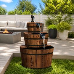 Water Fountain with Electric Pump Garden Backyard Patio Decor Brown Wooden