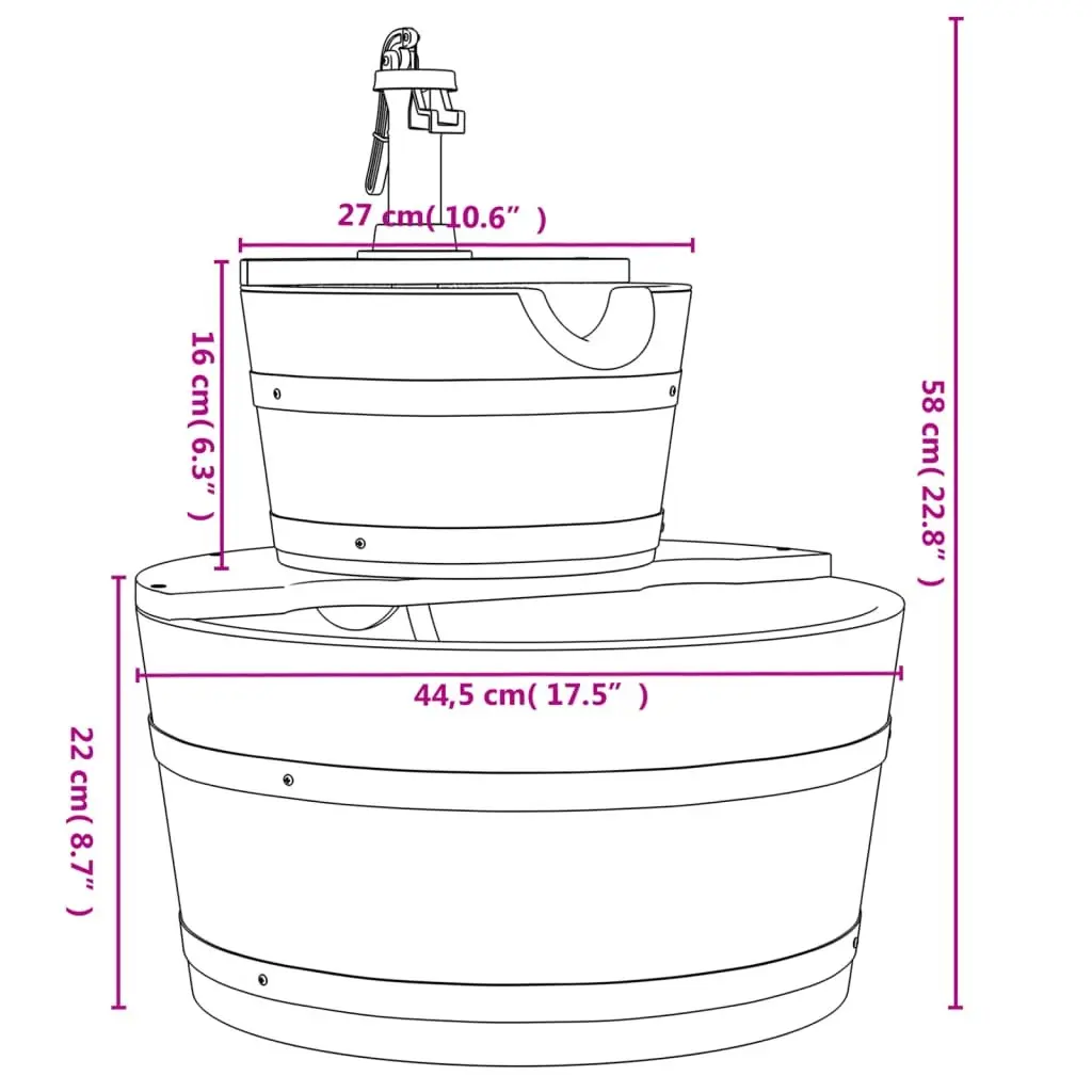 Water Fountain for Garden Patio Backyard 44.5 x 44.5 x 58 cm Solid Wood Brown