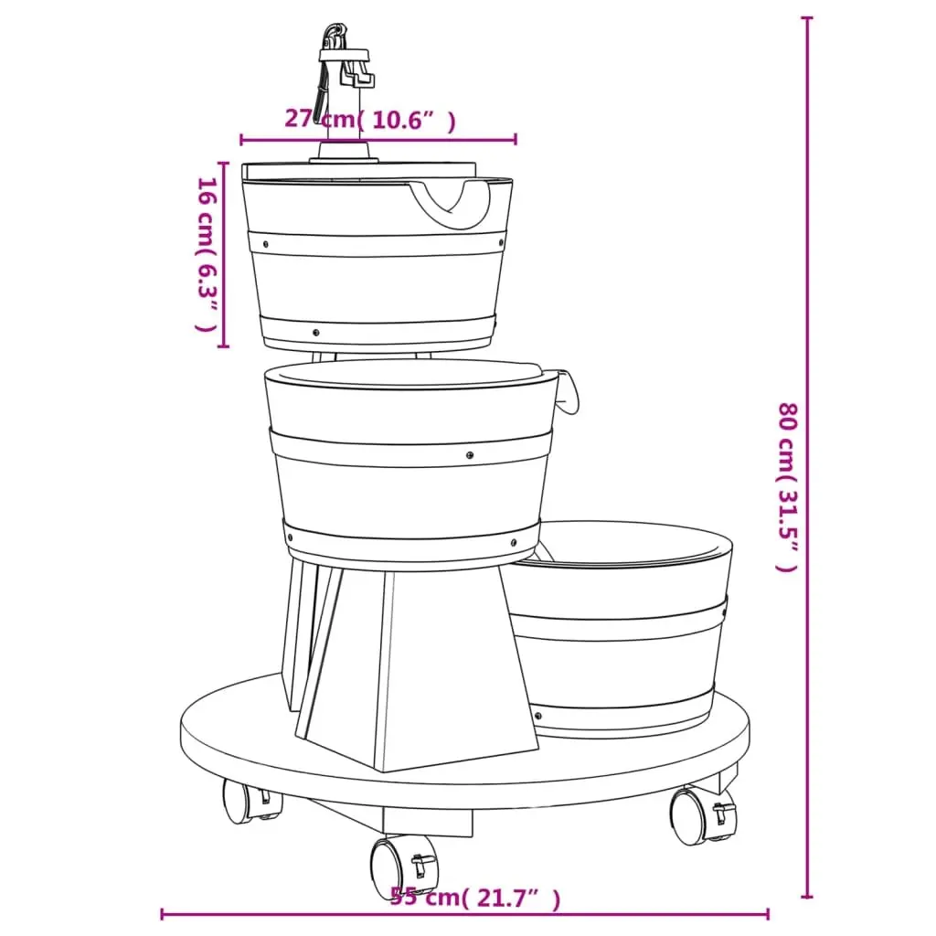 Wood Water Fountain Outdoor Garden Patio Backyard 55 x 55 x 80 cm